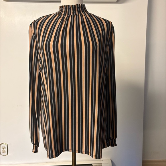 Anne Klein Striped Black and Tan Women's Top - Picture 1 of 3